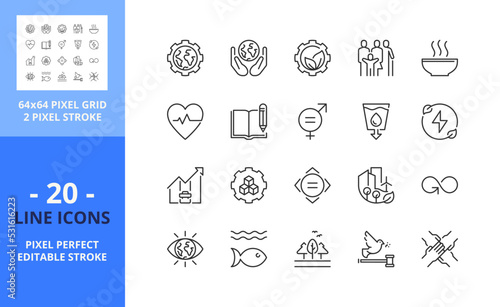 Line icons about Sustainable Development Goals. Pixel perfect 64x64 and editable stroke