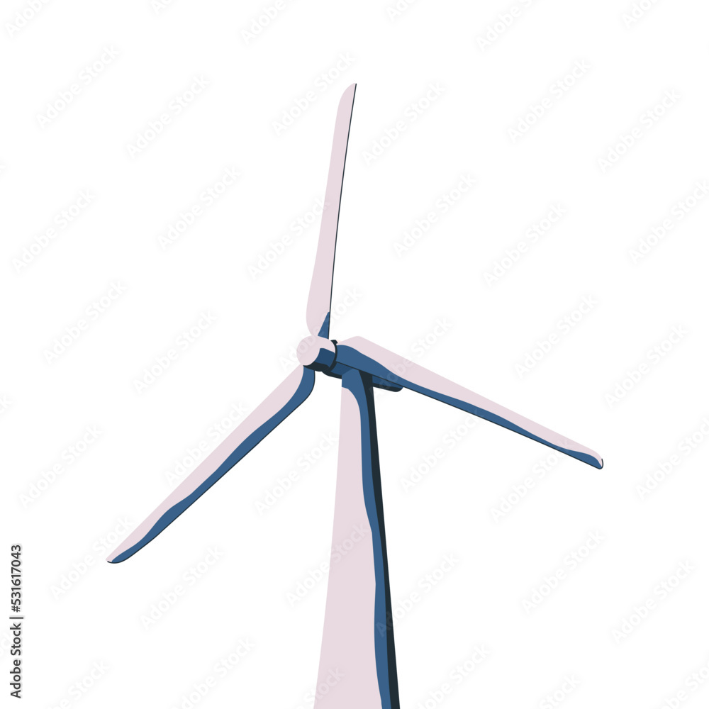 Wind turbine for eco renewable electric energy production. Windmill, sustainable electricity, power generator with propeller, blades. Flat graphic vector illustration isolated on white background Wind turbine for eco renewable electric energy production. Windmill, sustainable electricity, power generator with propeller, blades. Flat graphic vector illustration isolated on white background