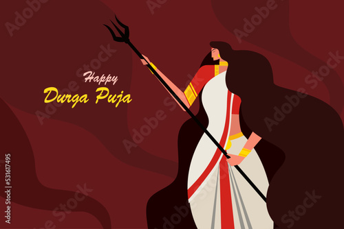 Illustration of Goddess Durga holding weapon. Concept for Durga Puja festival