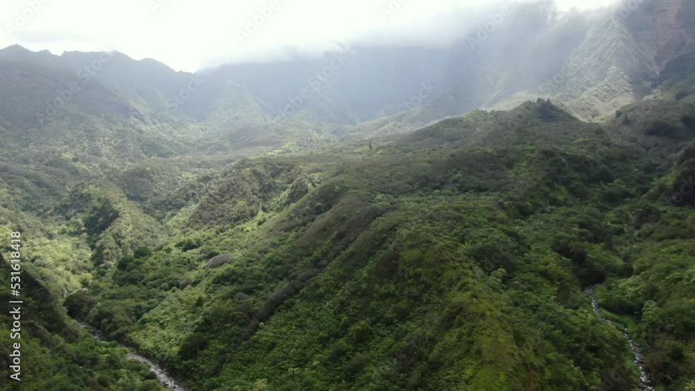 Spectacular views of Iao Valley and the river that runs through it. Spectacular views of Iao Valley and the river that runs through it.