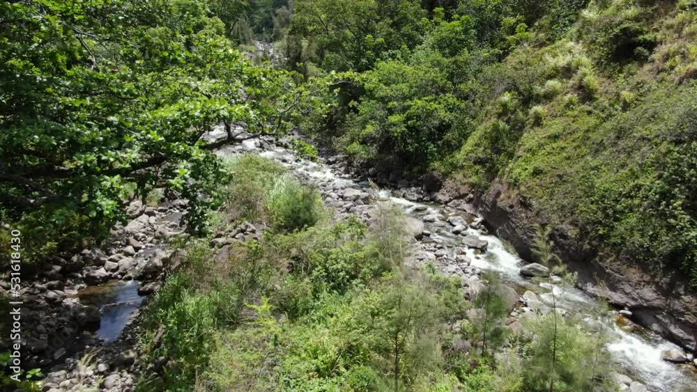Wailuku river running through the jungles 'Iao Valley. Aerial parallax shot. Wailuku river running through the jungles 'Iao Valley. Aerial parallax shot.