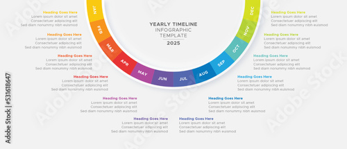 Modern Timeline Circle Business Infographic Template Design with 12 Periods Months