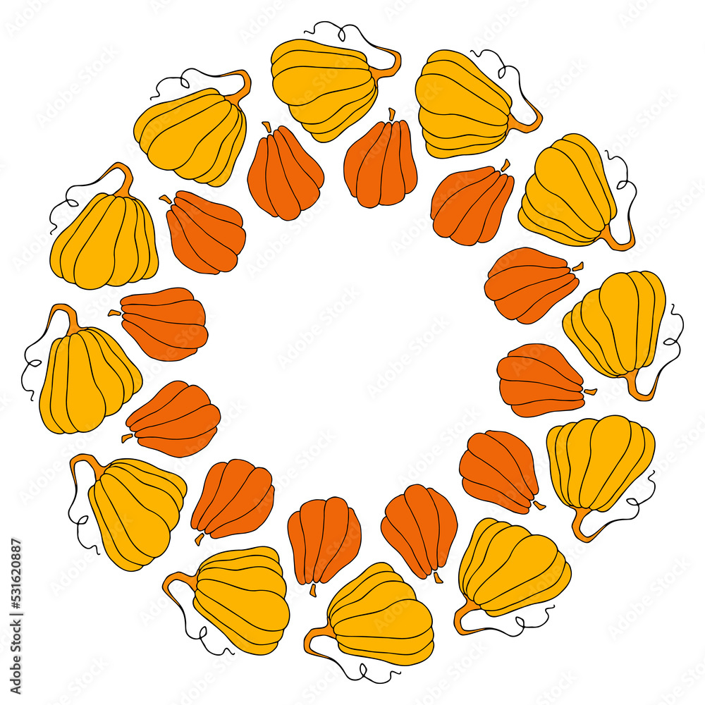 Fototapeta premium Cute autumn vector illustration, hand drawn pumpkins