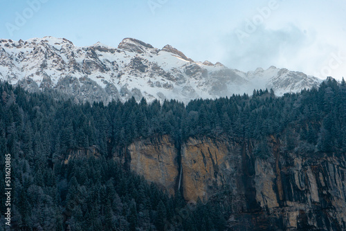 Beautiful mountains and nature in Lauterbrunnen , villages , town and valleys of Alps during autumn, winter : Lauterbrunnen , Switzerland : December 3 , 2019