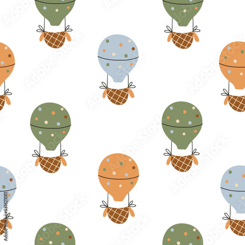 Seamless pattern of balloons in boho style in warm colors. Vector illustration with weather textures