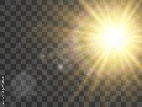  Bright beautiful star.Vector illustration of a light effect on a transparent background. 