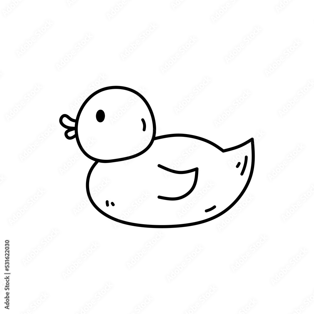 Cute rubber duck isolated on white background. Accessory for bathroom. Vector hand-drawn illustration in doodle style. Perfect for decorations, logo, various designs. Cute rubber duck isolated on white background. Accessory for bathroom. Vector hand-drawn illustration in doodle style. Perfect for decorations, logo, various designs.