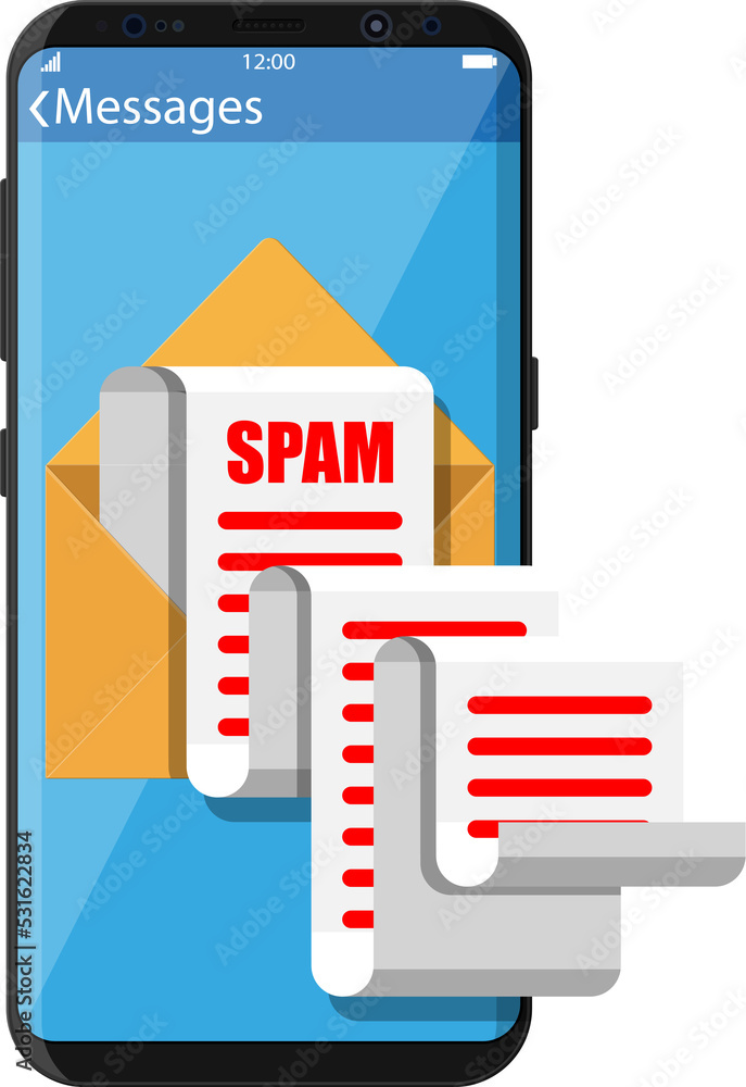 Paper enevelope and spam mail and smartphone Paper enevelope and spam mail and smartphone