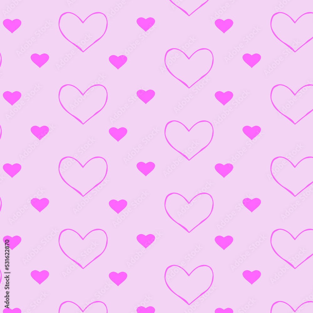 Seamless pattern of hearts on a pink background. Vector illustration