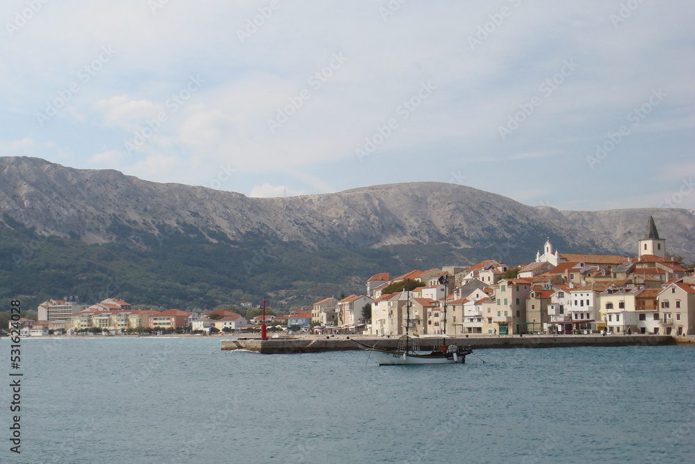 View of the harbor and part of the small town of Baska on the island of Krk, Croatia