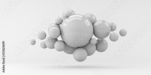 Fototapeta Naklejka Na Ścianę i Meble -  Abstraction from spheres. Flying spheres on a white background. 3d rendering. Illustration for advertising.