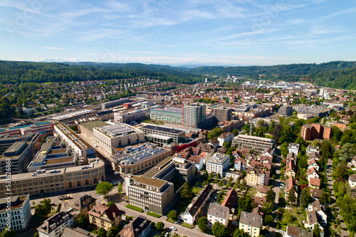 Aerial view of City of Winterthur on a sunny summer day. Photo taken July 12th, 2022, Winterthur, Switzerland.