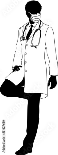 Silhouette doctor man medical healthcare person in a lab coat and ppe mask.