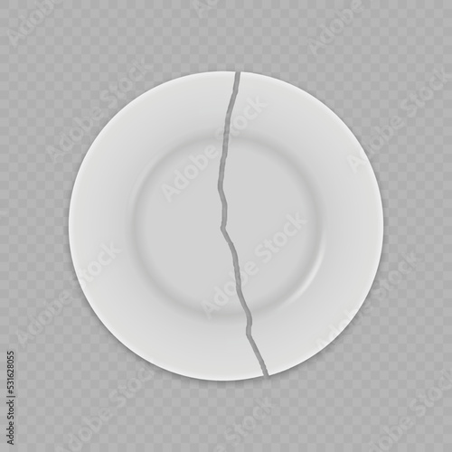 Realistic white broken plate dish
