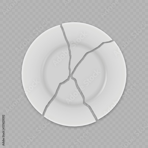 Realistic white broken plate dish