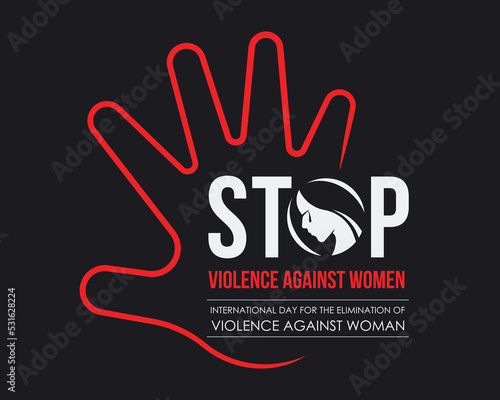 International Day for the Elimination of Violence Against Women - Red line hand stop and STOP text with the woman cry sign on black background vector design