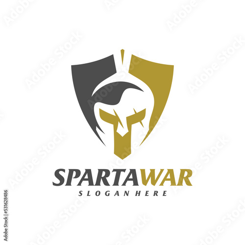 Shield Spartan Warrior Logo Vector. Spartan Helmet Logo design template. Creative icon symbol