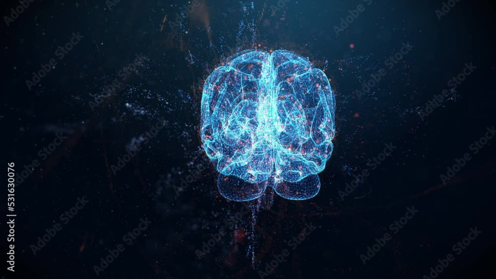 3d Hologram of Human brain Surrounded By Energy Flows In A Futuristic Style HUD Anatomy Infographic 3d Hologram of Human brain Surrounded By Energy Flows In A Futuristic Style HUD Anatomy Infographic