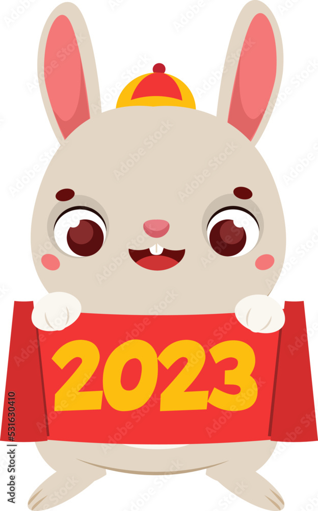 Obraz premium Cartoon tiger with celebration scroll. Happy Chinese new year celebration animal bunny character for 2023