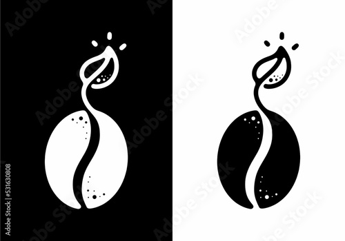 coffee beans with leaf buds Black and white line art mono line tattoo