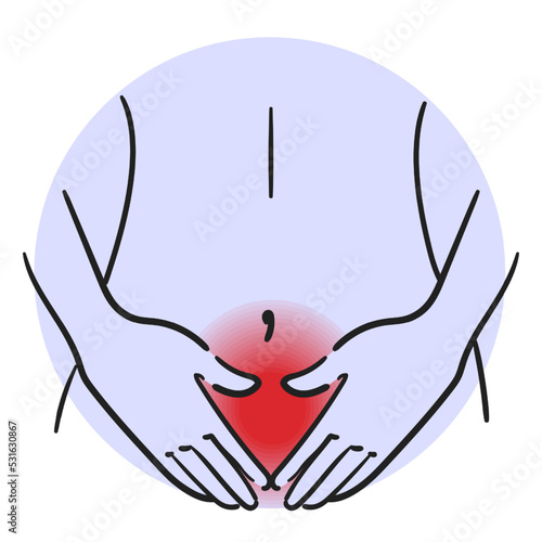 Pain in the belly vector isolated. Illustration of the painful syndrome in the bottom of the belly. Constipation, intestinal disease or menstruation. photo