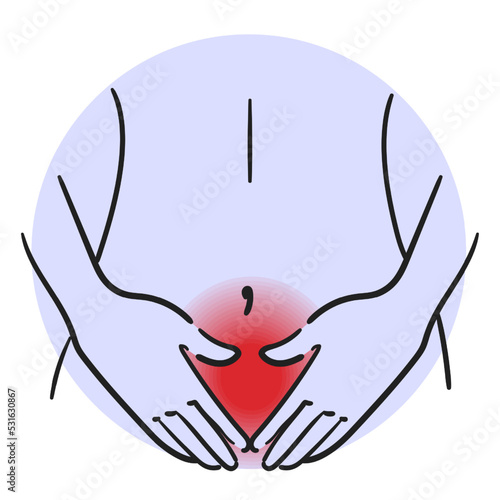 Pain in the belly vector isolated. Illustration of the painful syndrome in the bottom of the belly. Constipation, intestinal disease or menstruation.