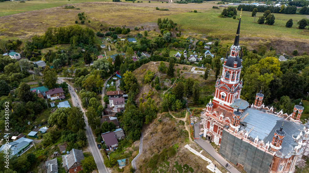 panoramic view of the historical center of the city of Mozhaisk from a drone in summer