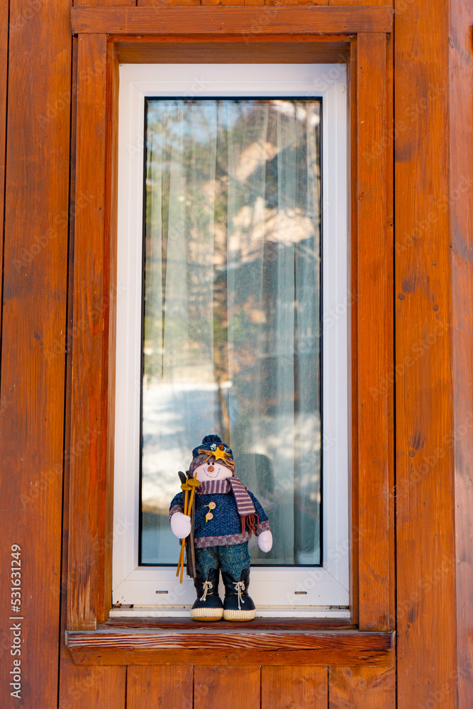 Cute decoration in Murren , Swiss mountain village near Schilthorn and Lauterbrunnen during winter sunny day : Murren , Switzerland : December 3 , 2019 Cute decoration in Murren , Swiss mountain village near Schilthorn and Lauterbrunnen during winter sunny day : Murren , Switzerland : December 3 , 2019