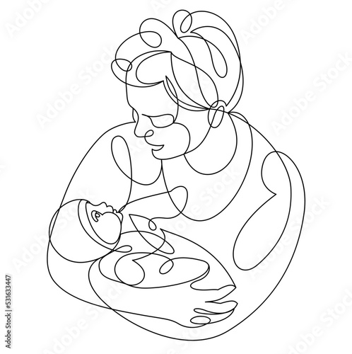 Grandmother and baby child grandson or granddaughter vector linear illustration isolated, grandma holding baby showing love and care.