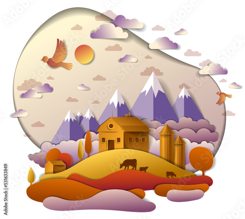 Farm in scenic autumn lands...