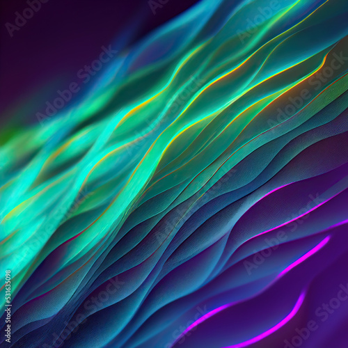 Wallpaper Mural Neon curves bright vibrant green blue purple waves flow ribbons abstract minimalist background. Glowing pink violet wavy color lines futuristic cool illuminating light soft Illustration. Torontodigital.ca