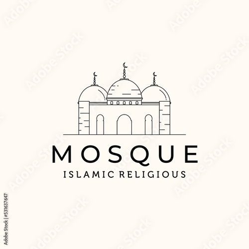 mosque line art logo vector minimalist illustration design, islamic mosque logo design