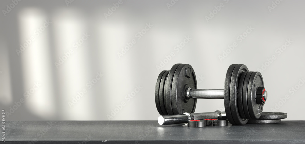 Gym interior and white wall background. Gym interior and white wall background.