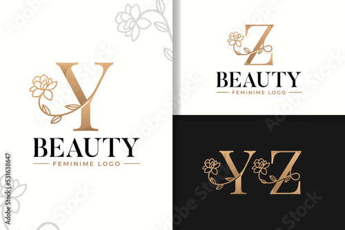 Feminine monogram logo with flower letter y and z