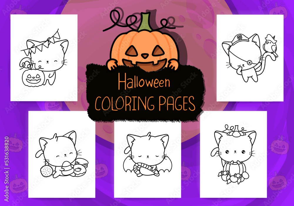 Cute Halloween Coloring Pages Pack. Collection of Cute Outline