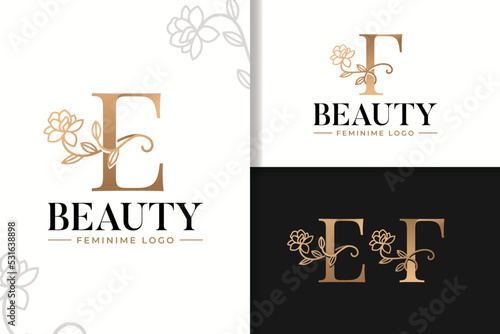 Feminine monogram logo with flower letter e and f