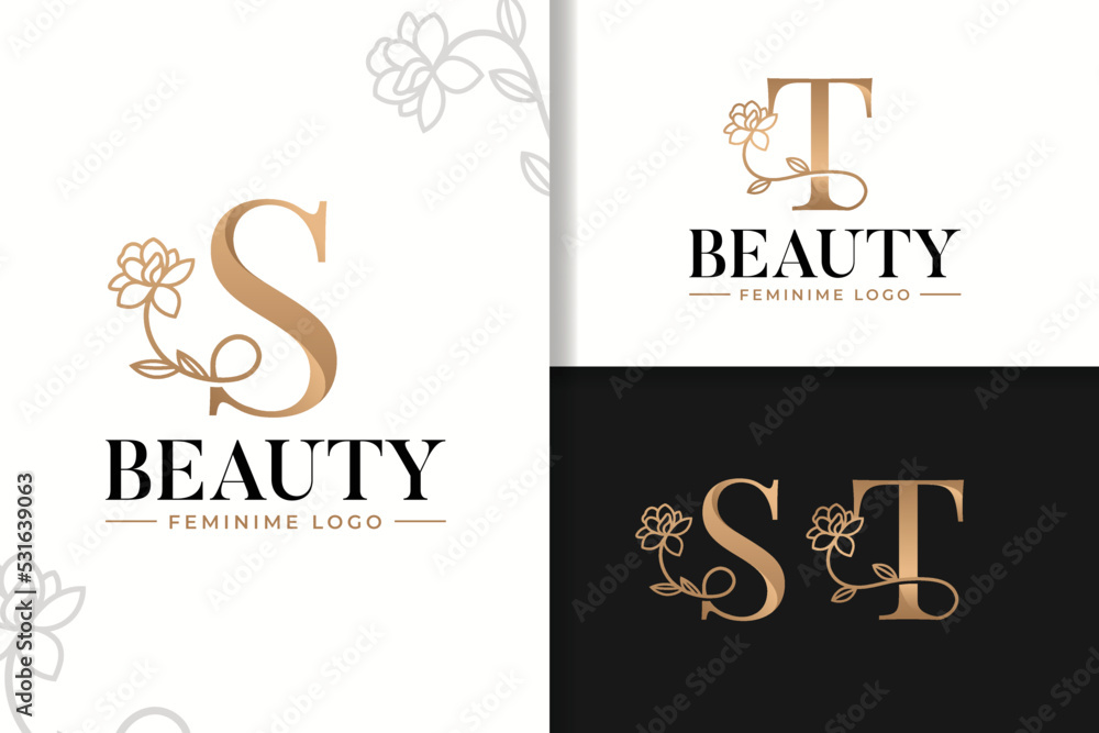 Feminine monogram logo with flower letter s and t Stock Vector | Adobe ...