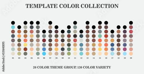 Trend Color palette blend 2023. 20 vector color palette groups, with 130 color variations