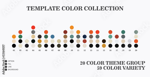 Trend Color palette blend 2023. 20 vector color palette groups, with 59 color variations