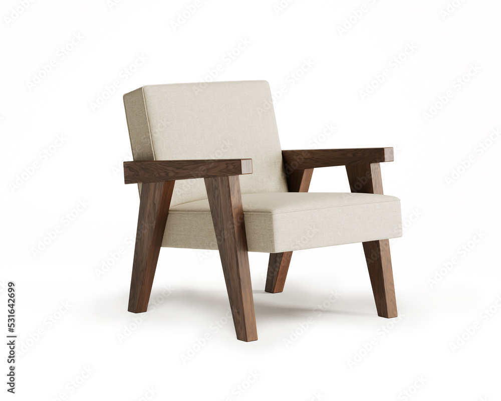 3d rendering of an Isolated natural brown solid walnut modern lounge armchair, an impressive, warm, natural and artisan collection. 3d rendering of an Isolated natural brown solid walnut modern lounge armchair, an impressive, warm, natural and artisan collection.