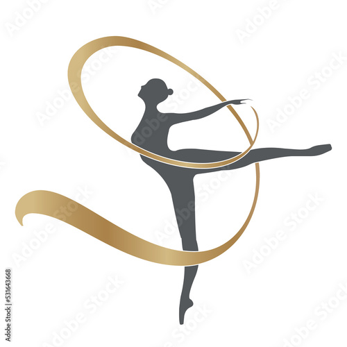 Gymnast, dancer, ballerina silhouette.Sports vector illustration.Female body icon isolated on light background.Competition, movement concept.Woman  in motion logo.Training for healthy lifestyle.