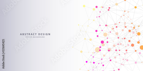 Geometric abstract background with connected line and dots. Network and connection background for your presentation. Digital technology background and network connection. Vector illustration.