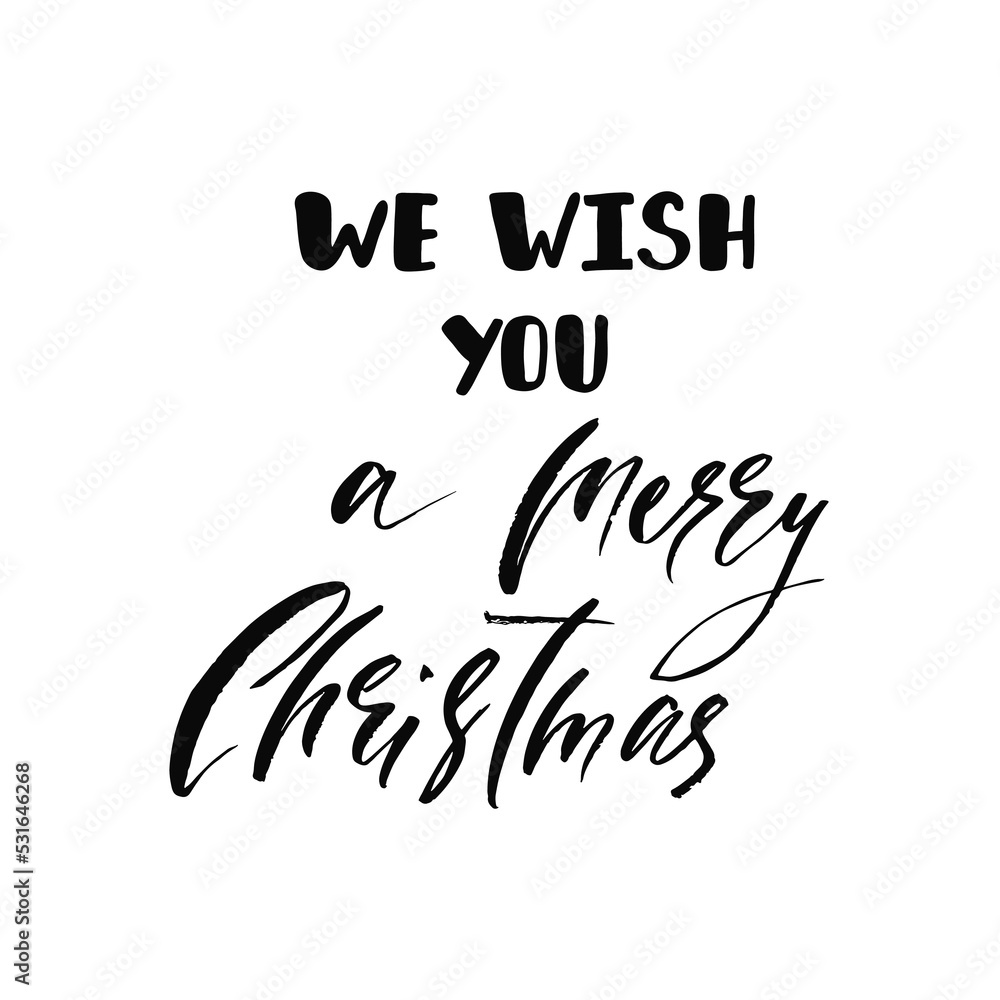 We wish you a Merry Christmas. Holiday calligraphy phrase. Christmas typography greeting card. Sketch handwritten vector illustration EPS 10 We wish you a Merry Christmas. Holiday calligraphy phrase. Christmas typography greeting card. Sketch handwritten vector illustration EPS 10