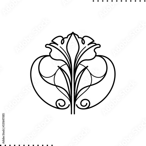 art nouveau flower outline style, elegant flourish border