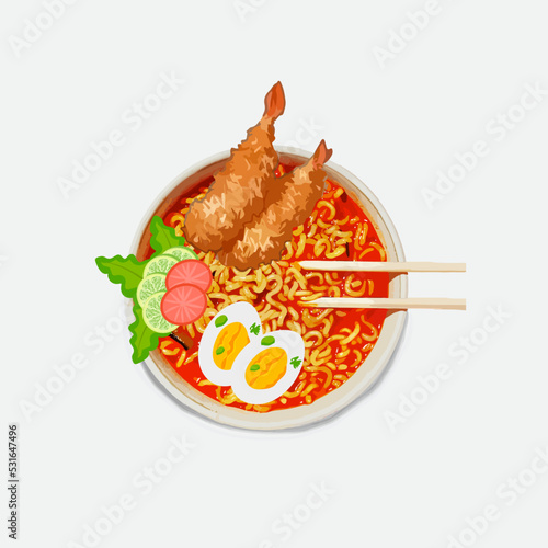 Ramyun. Japanese spicy hot noodle. Vector illustration