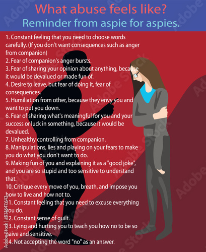 Explanation of what abuse feels like from person with asd. Emotional abuse, and reminder of red flags.