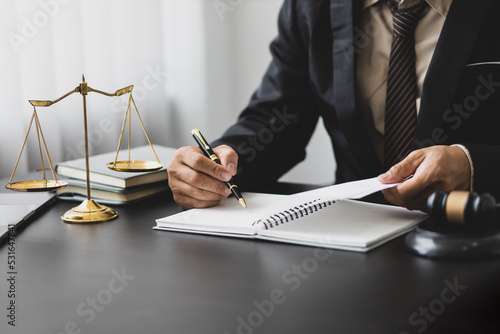 Concept of legal justice. Lawyer is working in a law firm.