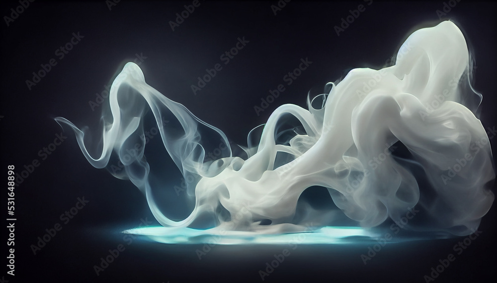 Fototapeta premium White curve fog, smoke, clouds, fire and dark background with spotlight. Abstract illustration art. Pattern texture, use for ad, poster and template, business. Digital art