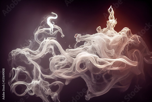 White curve fog, smoke, clouds, fire and dark background with spotlight. Abstract illustration art. Pattern texture, use for ad, poster and template, business. Digital art