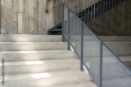 Architectural design of stair concrete with light. Copy space.